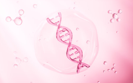 DNA in the cell with pink background, skincare and biomedical concept, 3d rendering. 3d illustration.の写真素材