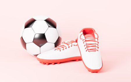 Cartoon sneakers and soccer balls, football boots, 3d rendering. 3d illustration.の写真素材