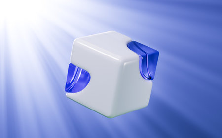 Cartoon cubes, cube and glass, 3d rendering. 3d illustration.