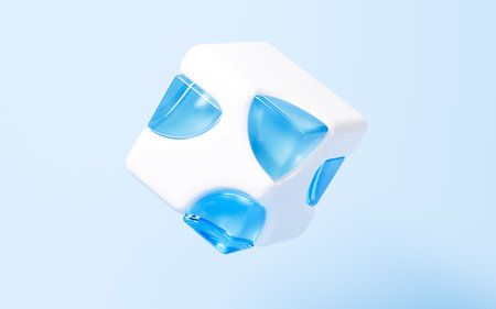 Cartoon cubes, cube and glass, 3d rendering. 3d illustration.の写真素材