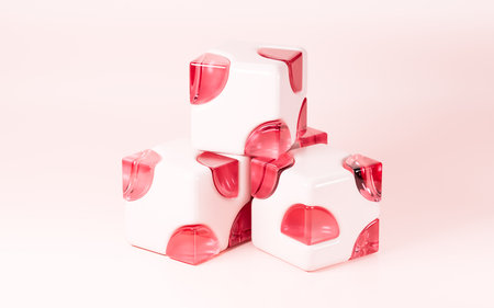 Cartoon cubes, cube and glass, 3d rendering. 3d illustration.の写真素材