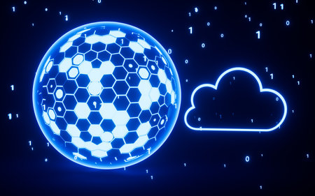 Abstract glowing sphere, cloud computing and binary system concept, 3d rendering. 3d illustration.の写真素材