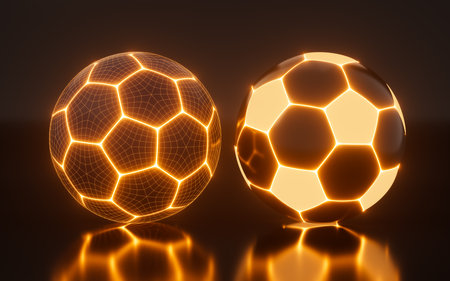 Abstract football and neon lines, glowing football, 3d rendering. 3d illustration.の写真素材