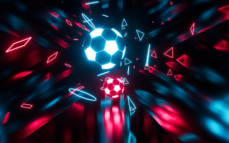 Football with neon background, 3d rendering. 3d illustration.の写真素材