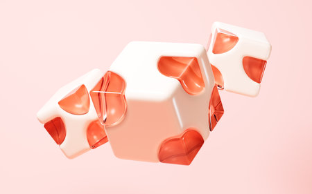 Cartoon cubes, cube and glass, 3d rendering. 3d illustration.の写真素材