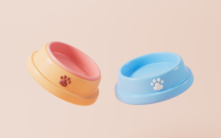 Cartoon pet bowls in the pink background, 3d rendering. 3d illustration.の写真素材