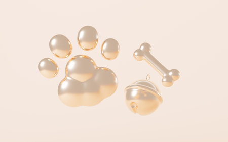 Cartoon pet paw and pet collar, pet sign, 3d rendering. 3d illustration.の写真素材