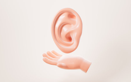 Human ear and hand, 3d rendering. 3d illustration.の写真素材