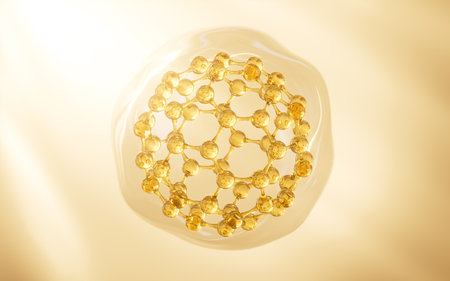 Golden glass spheres, spherical molecules, 3d rendering. 3d illustration.の写真素材