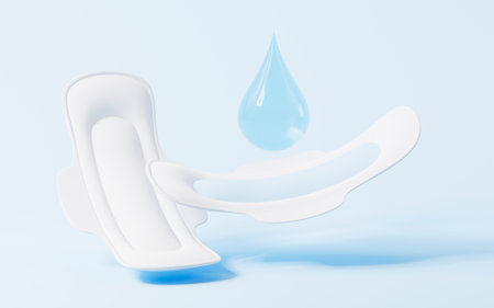 White menstrual pad and water absorption test, 3d rendering. 3d illustration.の写真素材