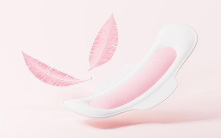 Menstrual pad and feathers, soft, light and breathable, 3d rendering. 3d illustration.の写真素材