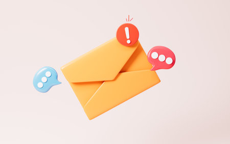Emails with warning signs, junk mail, important mail, 3d rendering. 3d illustration.