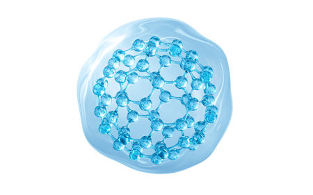 Blue glass spheres, spherical molecules, 3d rendering. 3d illustration.の写真素材