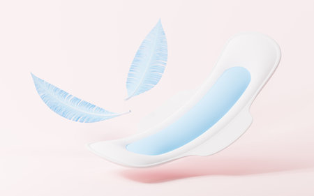 Menstrual pad and feathers, soft, light and breathable, 3d rendering. 3d illustration.の写真素材