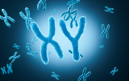 Human genes and chromosomes, 3d rendering. 3d illustration.の写真素材