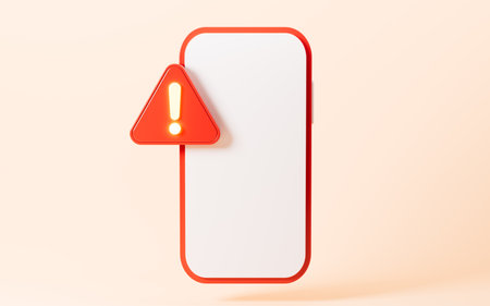 Cartoon warning sign and cell phone, 3d rendering. 3d illustration.の写真素材