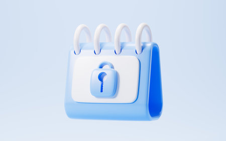 Cartoon calendar and padlock, schedule encryption, 3d rendering. 3d illustration.の写真素材