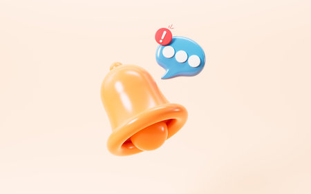 Cartoon yellow bell and new message in the yellow background, 3d rendering. 3d illustration.の写真素材