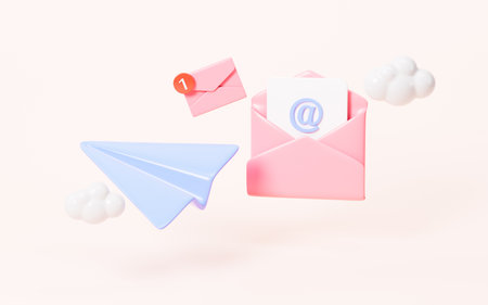 Cartoon read mail, open mail, 3d rendering. 3d illustration.