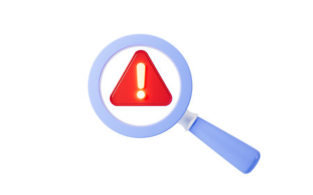 Cartoon magnifying glass and warning sign, 3d rendering. 3d illustration.の写真素材