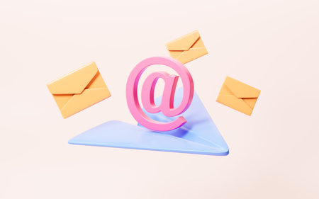 An email on the paper plane, mail service, 3d rendering. 3d illustration.
