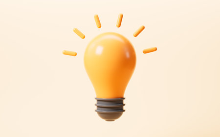 Yellow cartoon lamp bulb, thinking and brainstorming, creativity and ideas, 3d rendering. 3d illustration.の写真素材