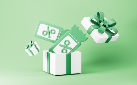 Discount coupon in the opening gift, sale and marketing concept, 3d rendering. 3d illustration.