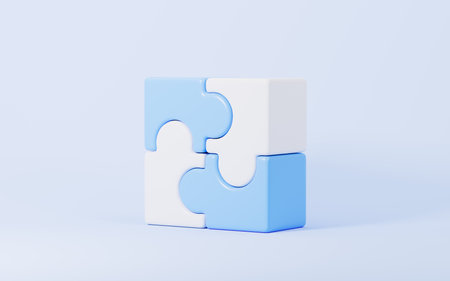 Jigsaw puzzle connecting, cooperation and teamwork, partnership and brainstorming, 3d rendering. 3d illustration.の写真素材