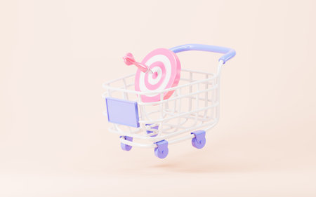 Gold target and shopping cart, promotion and retail, online shopping concept, 3d rendering. 3d illustration.の写真素材