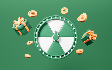 Spinning wheel with gifts, discount coupons, marketing discount promotion concept, 3d rendering. 3d illustration.の写真素材