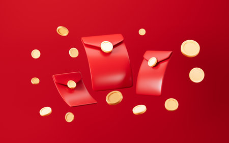 Red envelope, Chinese Spring Festival object celebrating Lunar New Year, Happy Chinese New Year, 3d rendering. 3d illustration.の写真素材