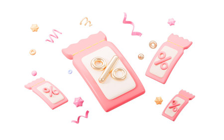 Discount coupon and gift in the yellow background, 3d rendering. 3d illustration.の写真素材