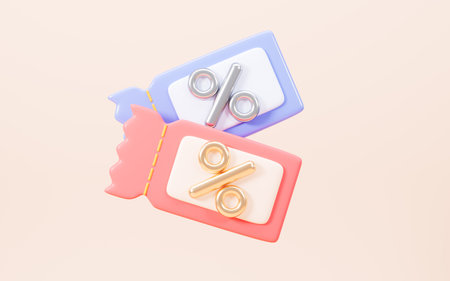 Cartoon discount coupon in the yellow background, 3d rendering. 3d illustration.の写真素材