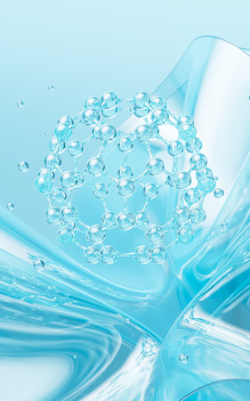 Spherical molecular structure with glass background, 3d rendering. 3d illustration.の写真素材