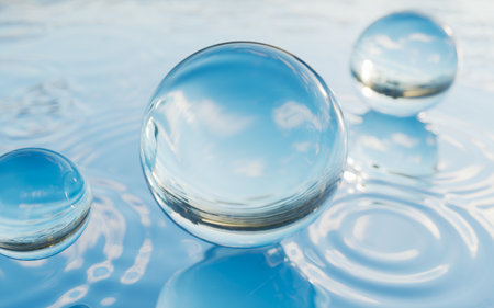 Water and raindrops, water surface background, 3d rendering. 3d illustration.の写真素材