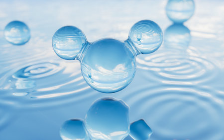Water surface and molecule, water surface background, 3d rendering. 3d illustration.の写真素材