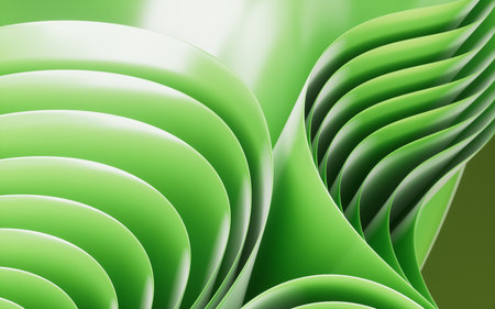 Green abstract curvy background, desktop wallpaper, 3d rendering. 3d illustration.の写真素材