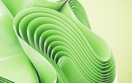 Green abstract curvy background, desktop wallpaper, 3d rendering. 3d illustration.の写真素材