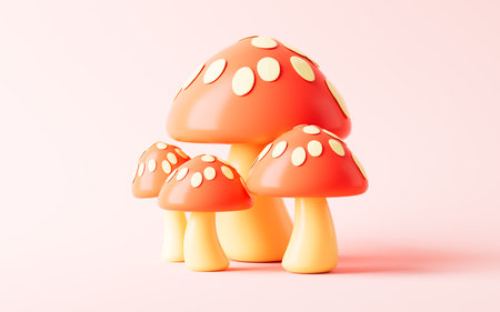 Cartoon cute mushroom isolated, 3d rendering. 3d illustration.の写真素材