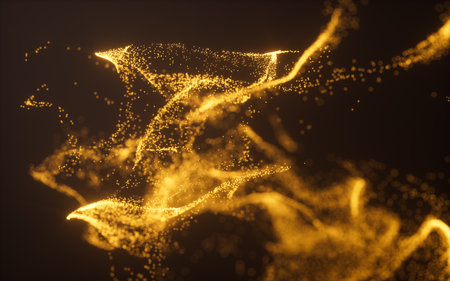 Golden abstract glowing particles, 3d rendering. 3d illustration.の写真素材