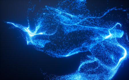 Blue abstract glowing particles, 3d rendering. 3d illustration.の写真素材