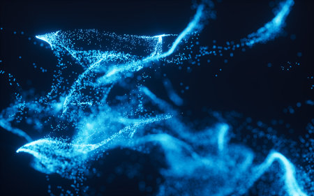 Blue abstract glowing particles, 3d rendering. 3d illustration.の写真素材