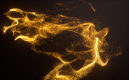Golden abstract glowing particles, 3d rendering. 3d illustration.の写真素材