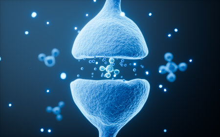 Molecules and synapses, nervous system concept, 3d rendering. 3d illustration.の写真素材