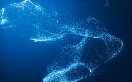 Blue abstract glowing particles, 3d rendering. 3d illustration.の写真素材