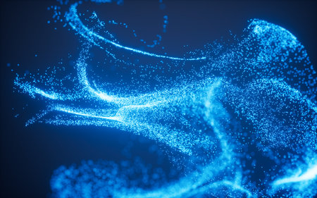 Blue abstract glowing particles, 3d rendering. 3d illustration.の写真素材