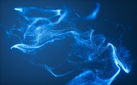 Blue abstract glowing particles, 3d rendering. 3d illustration.の写真素材