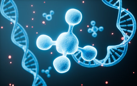 DNA and molecules, skin care and molecular structure, 3d rendering. 3d illustration.の写真素材