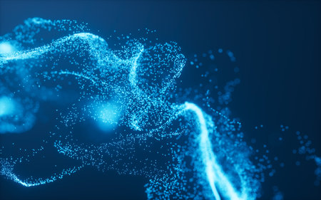 Blue abstract glowing particles, 3d rendering. 3d illustration.の写真素材