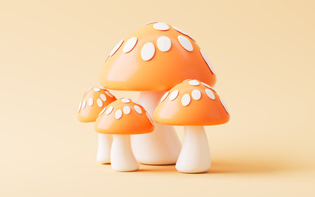 Cartoon cute mushroom isolated, 3d rendering. 3d illustration.の写真素材